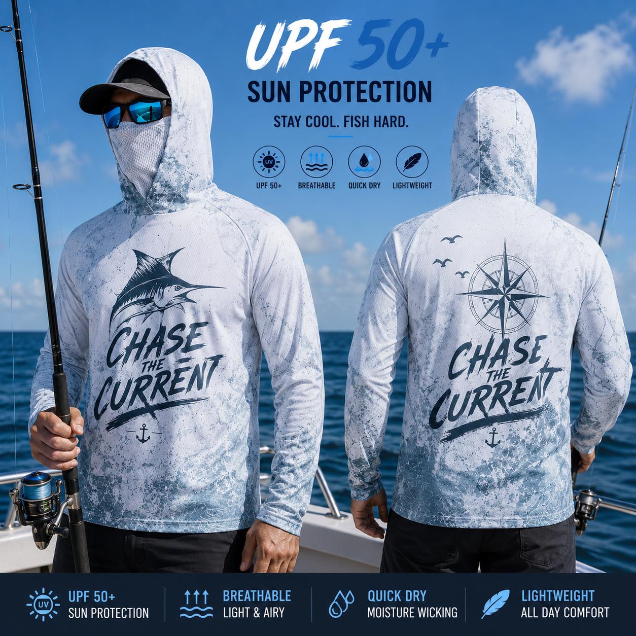 Fishing Hoodie - Męska koszulka wędkarska z kapturem, długi